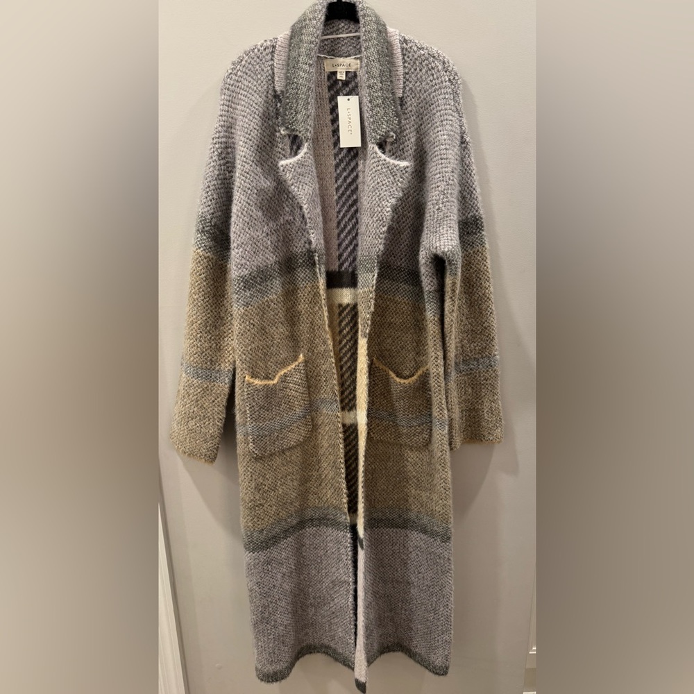 L*Space Gray and Tan Chunky Knit Cardigan Coat